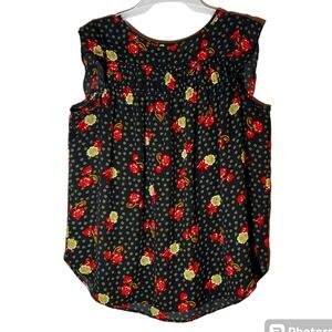 Loft women's large floral print cap sleeve summer pullover top. 3077